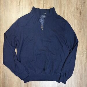 Chase Edward Men's Merino Wool 1/4 Zip Blue Pullover Long Sleeve Large